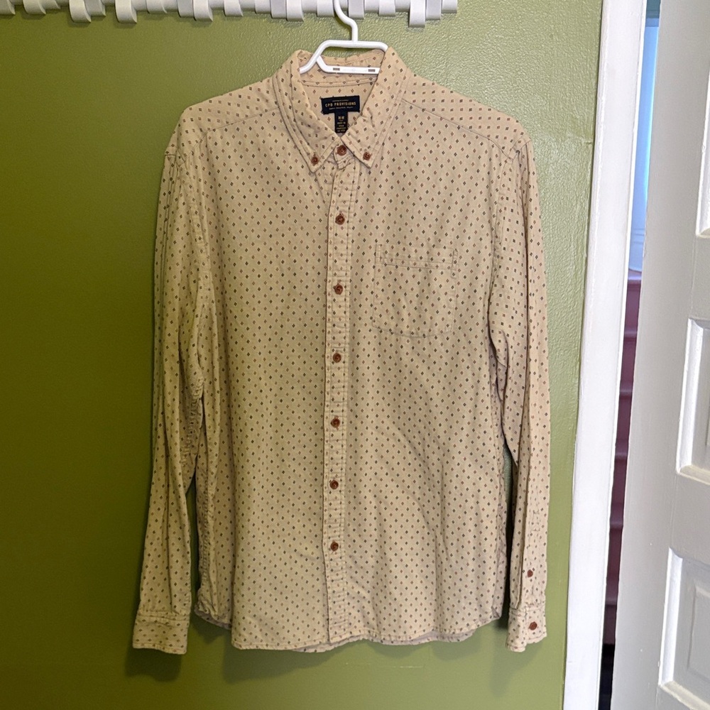 Men's Beige Button-Down Shirt with Dots